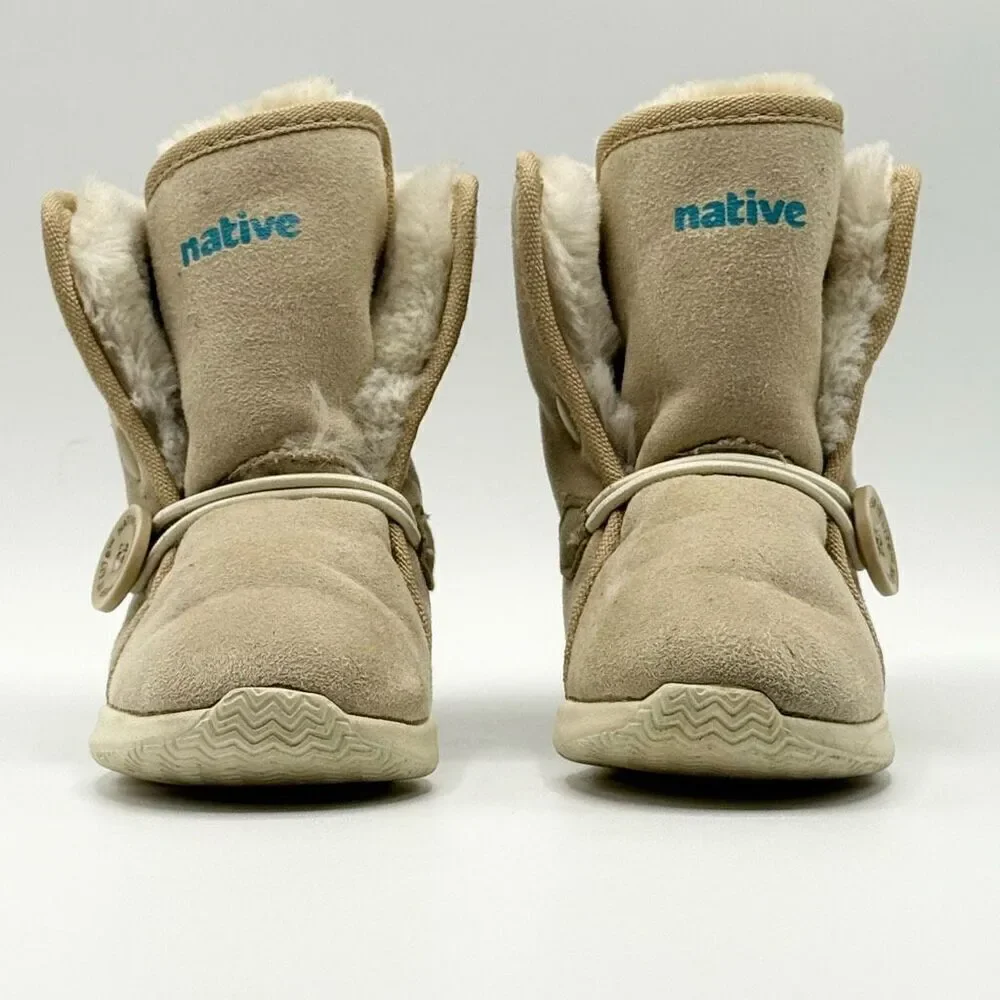Native Kids Apollo Luna Faux Fur Beige Suede Boots - Kids US 7